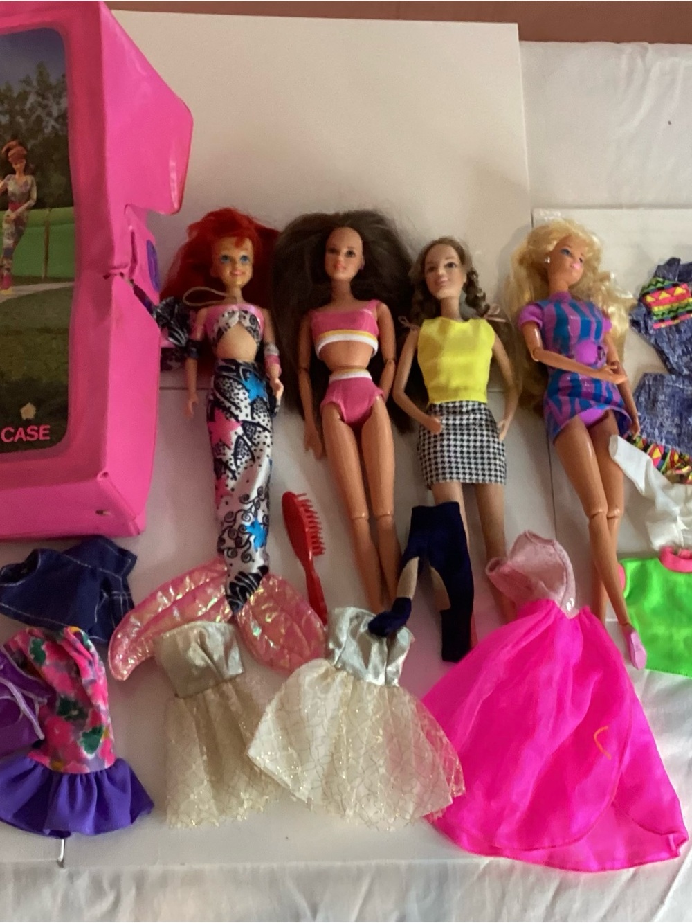 Vintage Barbie Lot Of 4; Ariel And Doll Case W/ Original Accessories & Clothing
